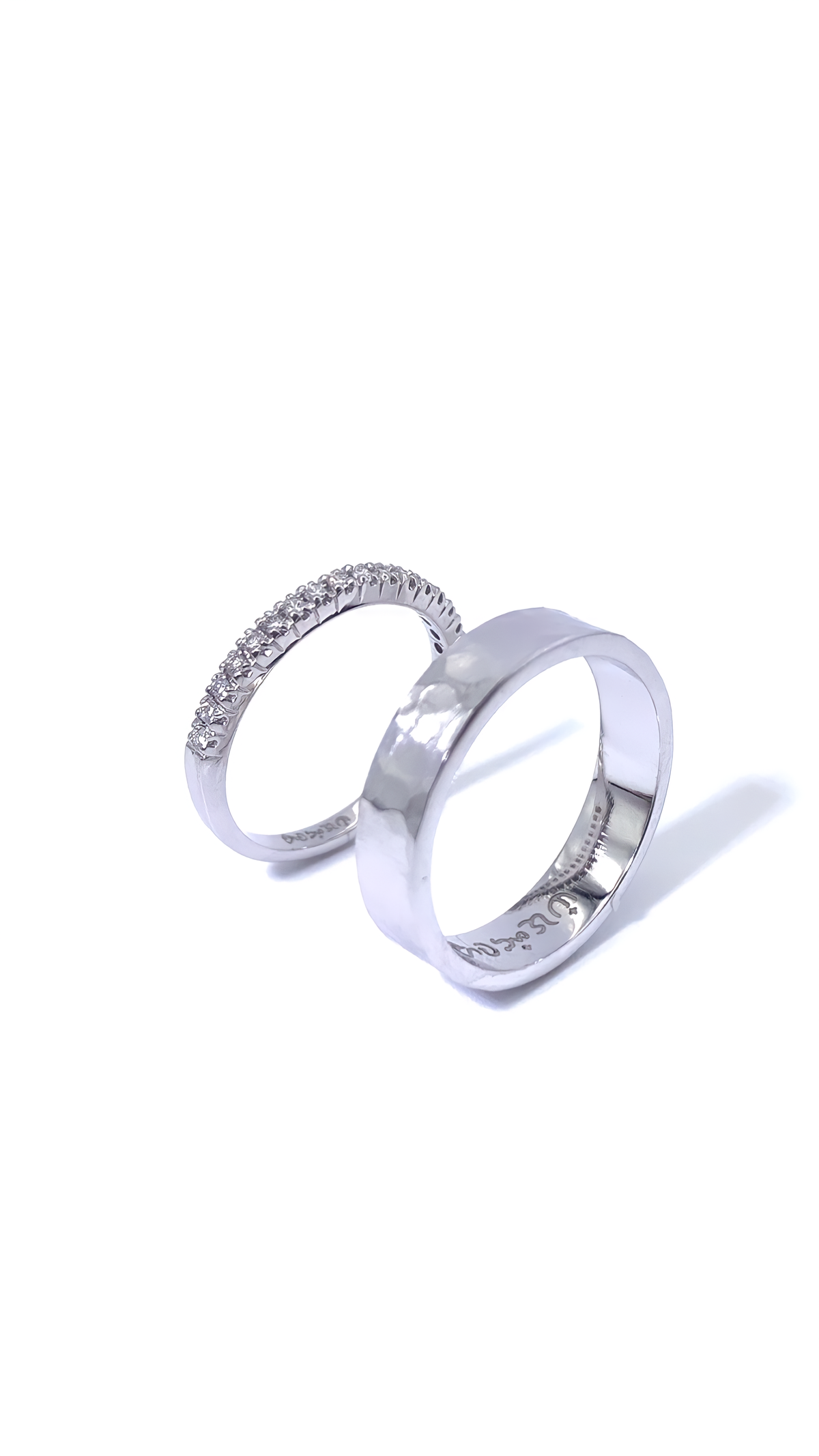 Hammered Ring and Half Eternity Wedding Bands